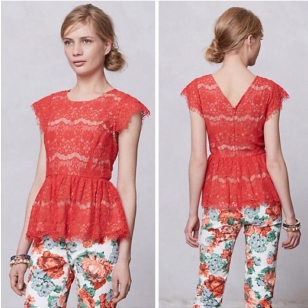 Mauve red lace peplum top